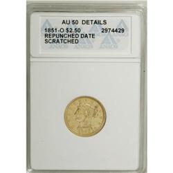 1851-O $2 1/2 --Repunched Date, Scratched--ANACS. Au50