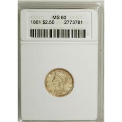 1861 $2 1/2 New Reverse, Type Two MS60 ANACS. NGC