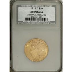 1914-D $10 --Improperly Cleaned--NCS. Au Details. NGC C