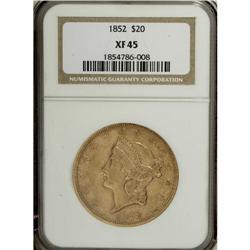 1852 $20 XF45 NGC. NGC Census: (404/1546). PCGS Po