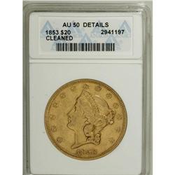 1853 $20 --Cleaned--ANACS. AU50 Details. NGC Census