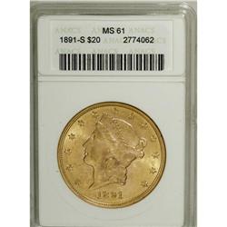 1891-S $20 MS61 ANACS. NGC Census: (1539/1896). PC