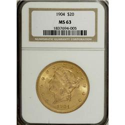 1904 $20 MS63 NGC. NGC Census: (113000/64264). PCG