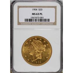 1904 $20 MS63 Prooflike NGC. NGC Census: (118/42).