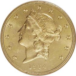 1904 $20 MS63 Prooflike NGC. NGC Census: (118/42). PCG