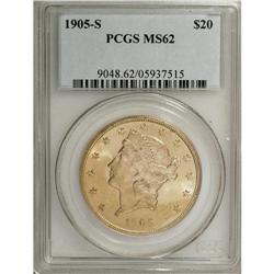 1905-S $20 MS62 PCGS. PCGS Population (566/533). N
