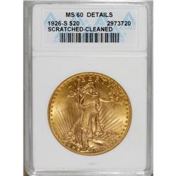 1926-S $20 MS60 ANACS. NGC Census: (6/1178). PCGS Popu