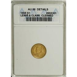 1905 G$1 Lewis and Clark--Cleaned--ANACS. AU58 Detai