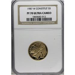 1987-W G$5 Constitution Gold Five Dollar PR70 Deep C