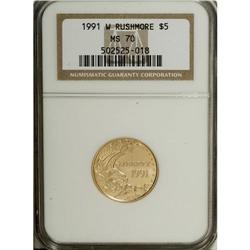 1991-W G$5 Mount Rushmore Gold Five Dollar MS70 NGC.