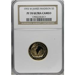 1993-W G$5 Bill of Rights Gold Five Dollar PR70 Deep