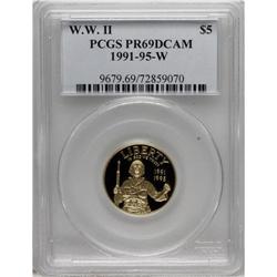 1991-1995W G$5 World War II Gold Five Dollar PR69 De