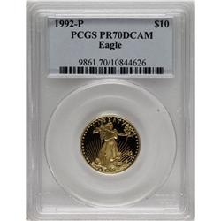 1992-P G$10 Quarter-Ounce Gold Eagle PR70 Deep Cameo