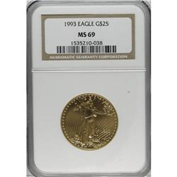 1993 G$25 Half-Ounce Gold Eagle MS69 NGC. NGC Cens