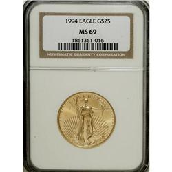 1994 G$25 Half-Ounce Gold Eagle MS69 NGC. NGC Cens