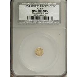 1854 25C Liberty Round 25 Cents, BG-216, R.6, MS60 NCS