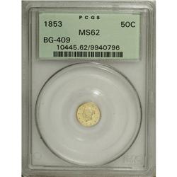 1853 50C Liberty Round 50 Cents, BG-409, R.3, MS62 P