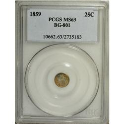 1859 25C Liberty Round 25 Cents, BG-801, R.3, MS63 P