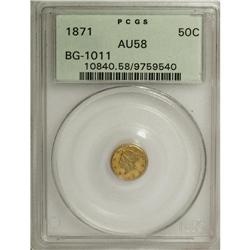 1871 50C Liberty Round 50 Cents, BG-1011, R.2, AU58