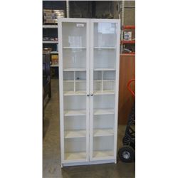 WHITE GLASS DOOR CABINET - APPX 80 INCHES TALL