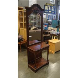 BUHLER FURNITURE MAHOGANY MIRROR HALL STAND - APPX 81 INCHES TALL