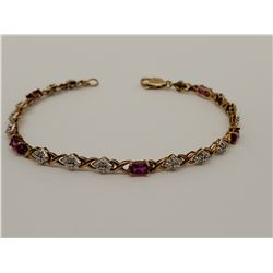 Sterling Silver .925 Purple stone hugs and kisses 7.5” bracelet 5g