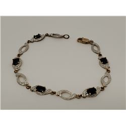 Sterling Silver .925 Black stones and ovals 7.25” bracelet 4.5g
