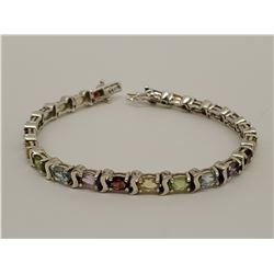 Sterling Silver .925 Multi colored stones 7.5” bracelet 16.8g
