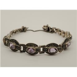 Sterling Silver .925 Light purple stones set in ovals bracelet 7” 20.4g