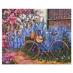 Henri Plisson, "Rose Cottage" Limited Edition Serigraph on Canvas, Numbered 33/95 and Hand Signed wi