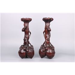 Pair of Agarwood Candle Holders