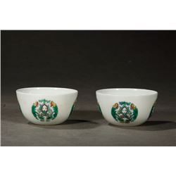 Pair of Clashing Color Floral Pattern Cups