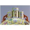 Image 4 : Guan Kiln Yellow Glazed Famille Rose Landscape and Figure Moon Flask Vase, Qianlong-Nianzhi Mark
