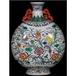 A Porcelain Doucai Oblate Vase