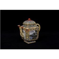 A Porcelain Yellow Glazed Enameled Pot