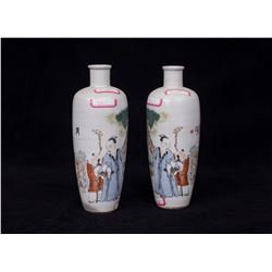 Pair Of Porcelain Figure-Story Famille Rose Vases