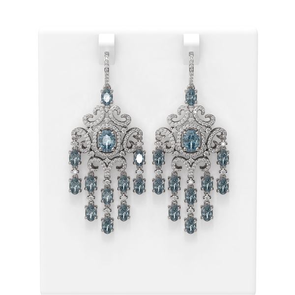 14.83 ctw Blue Topaz & Diamond Earrings 18K White Gold - REF-527K3Y