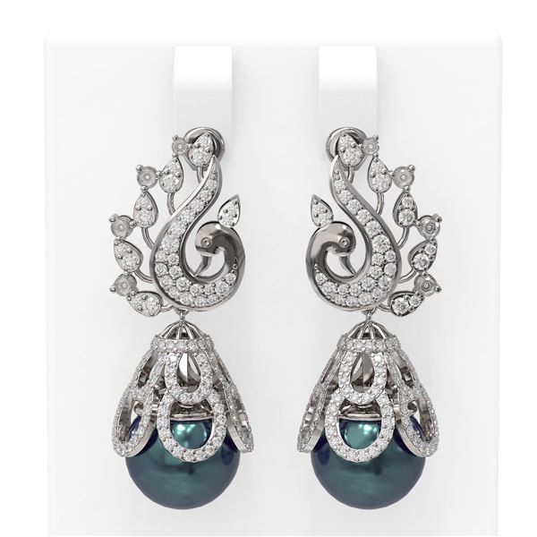 3.13 ctw Diamond & Pearl Earrings 18K White Gold - REF-316H8R