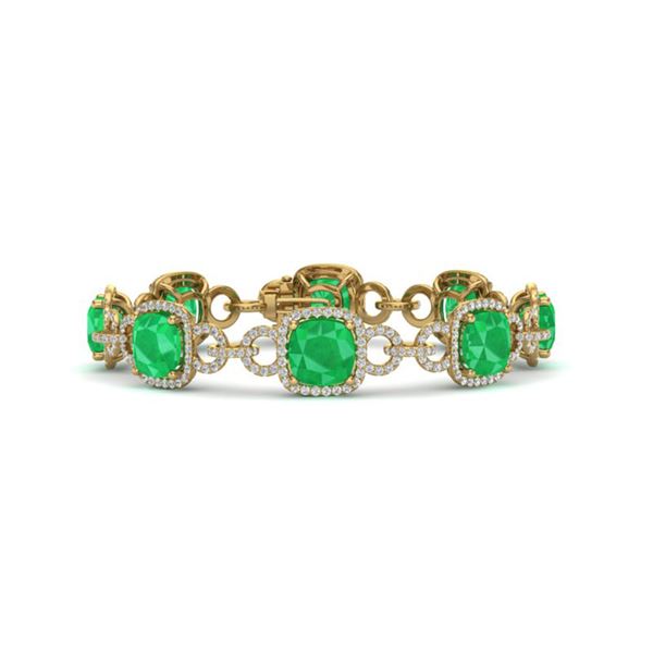 25 ctw Emerald & VS/SI Diamond Certified Bracelet 14K Yellow Gold - REF-457G3W