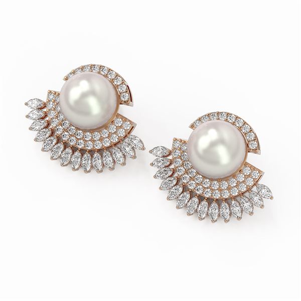 5.76 ctw Marquise Diamond & Pearl Earrings 18K Rose Gold - REF-590W4H
