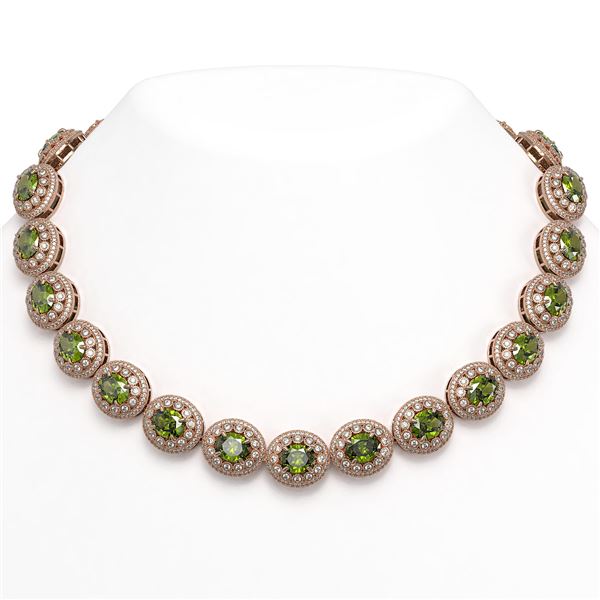 99.35 ctw Tourmaline & Diamond Victorian Necklace 14K Rose Gold - REF-2947F8M