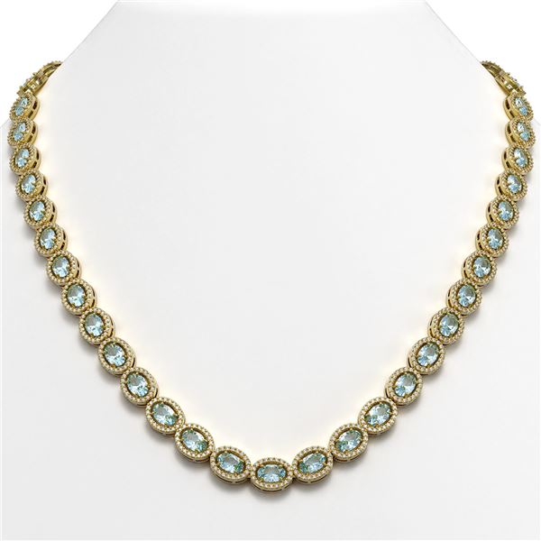 33.25 ctw Sky Topaz & Diamond Micro Pave Halo Necklace 10k Yellow Gold - REF-600G2W