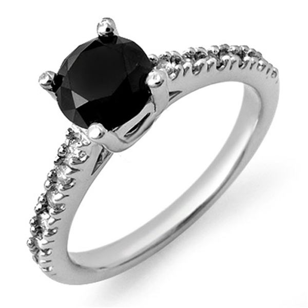 1.72 ctw VS Certified Black & White Diamond Ring 14k White Gold - REF-79A6N