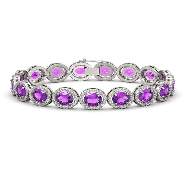 19.82 ctw Amethyst & Diamond Micro Pave Halo Bracelet 10k White Gold - REF-290X9A