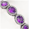 Image 3 : 19.82 ctw Amethyst & Diamond Micro Pave Halo Bracelet 10k White Gold - REF-290X9A