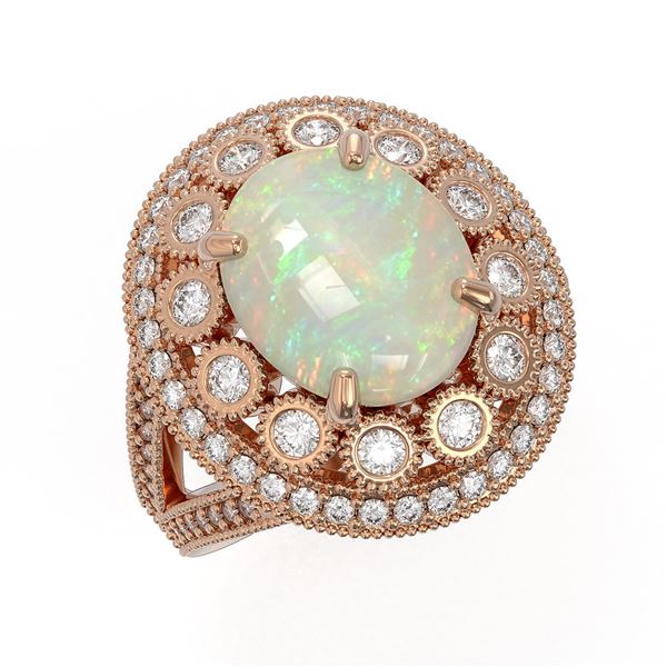 5.28 ctw Certified Opal & Diamond Victorian Ring 14K Rose Gold - REF-191W3H