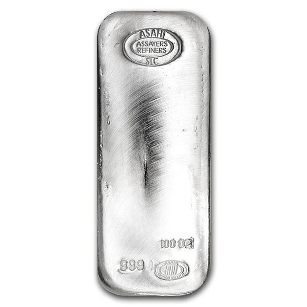 One piece 100 oz 0.999 Fine Silver Bar Asahi - 90500