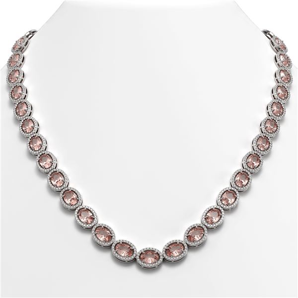 45.98 ctw Morganite & Diamond Micro Pave Halo Necklace 10k White Gold - REF-850X9A