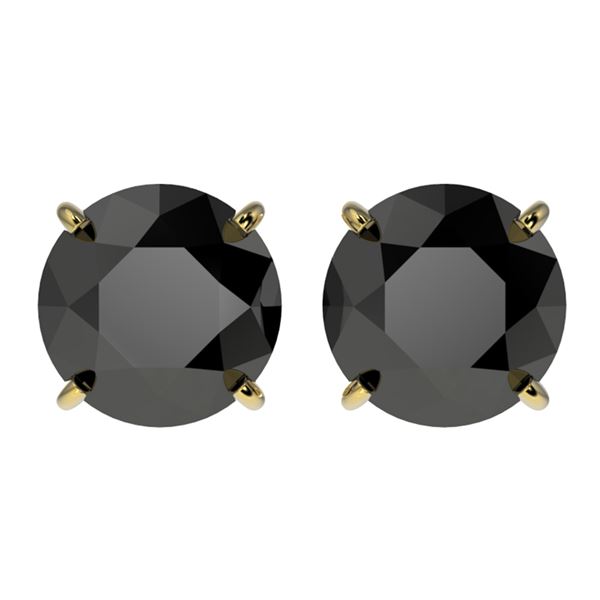 3 ctw Fancy Black Diamond Solitaire Stud Earrings 10k Yellow Gold - REF-60Y3X