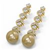 Image 3 : 3.32 ctw Diamond & Pearl Earrings 18K Yellow Gold - REF-430N8F